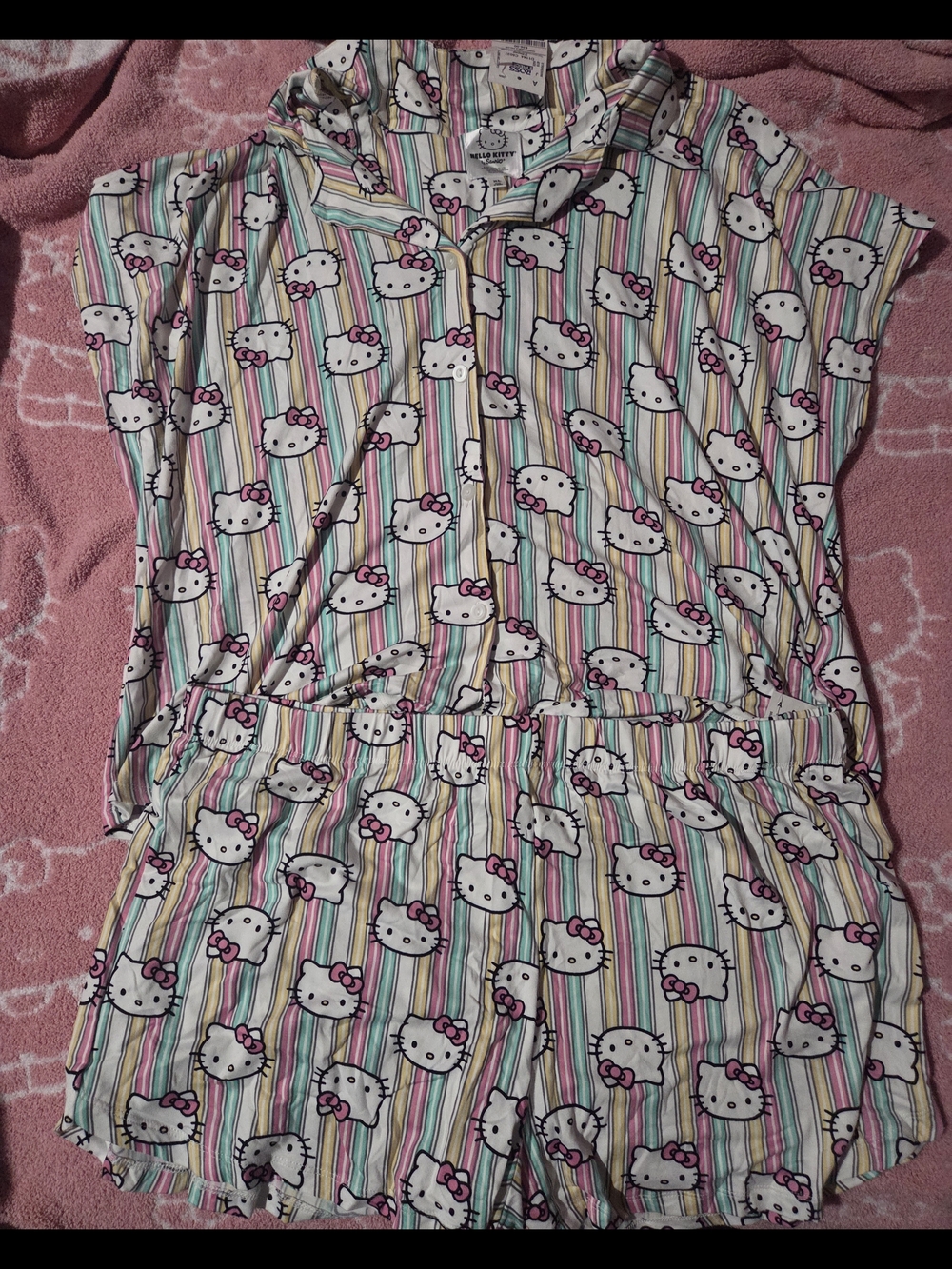 Hello Kitty Multicolor Pastel Stripe Short Pajama Set